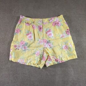 Lauren Ralph Lauren Women's Yellow Floral Linen Blend‎ Shorts Size 16